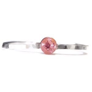 925 Sterling Silver 3mm Pink Topaz Gemstone Ring